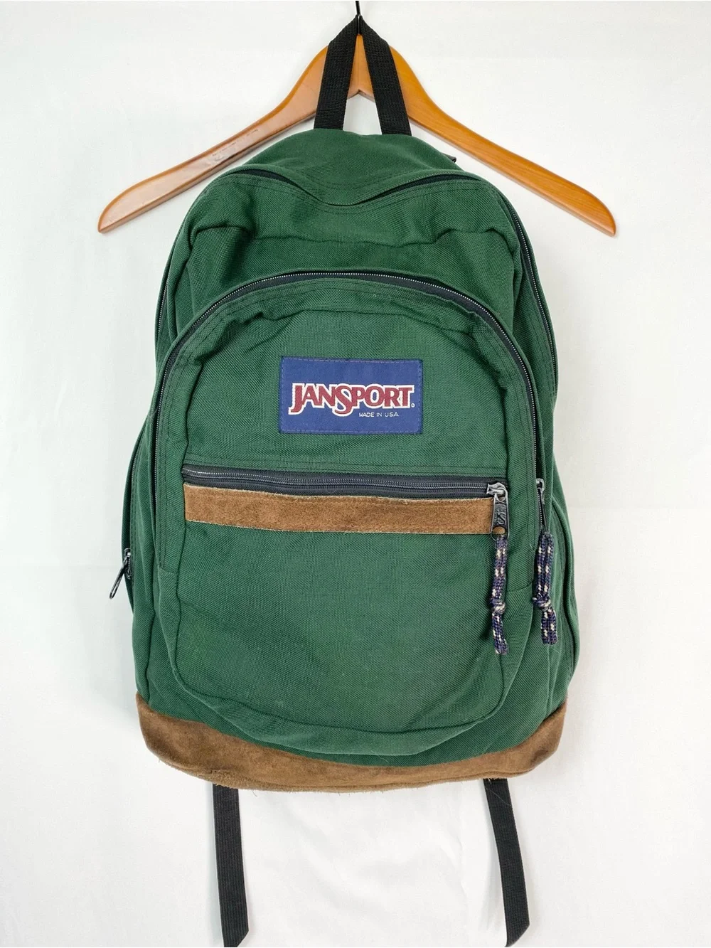 Vintage 90s Jansport Backpack Suede Bottom Made in USA Bag Green